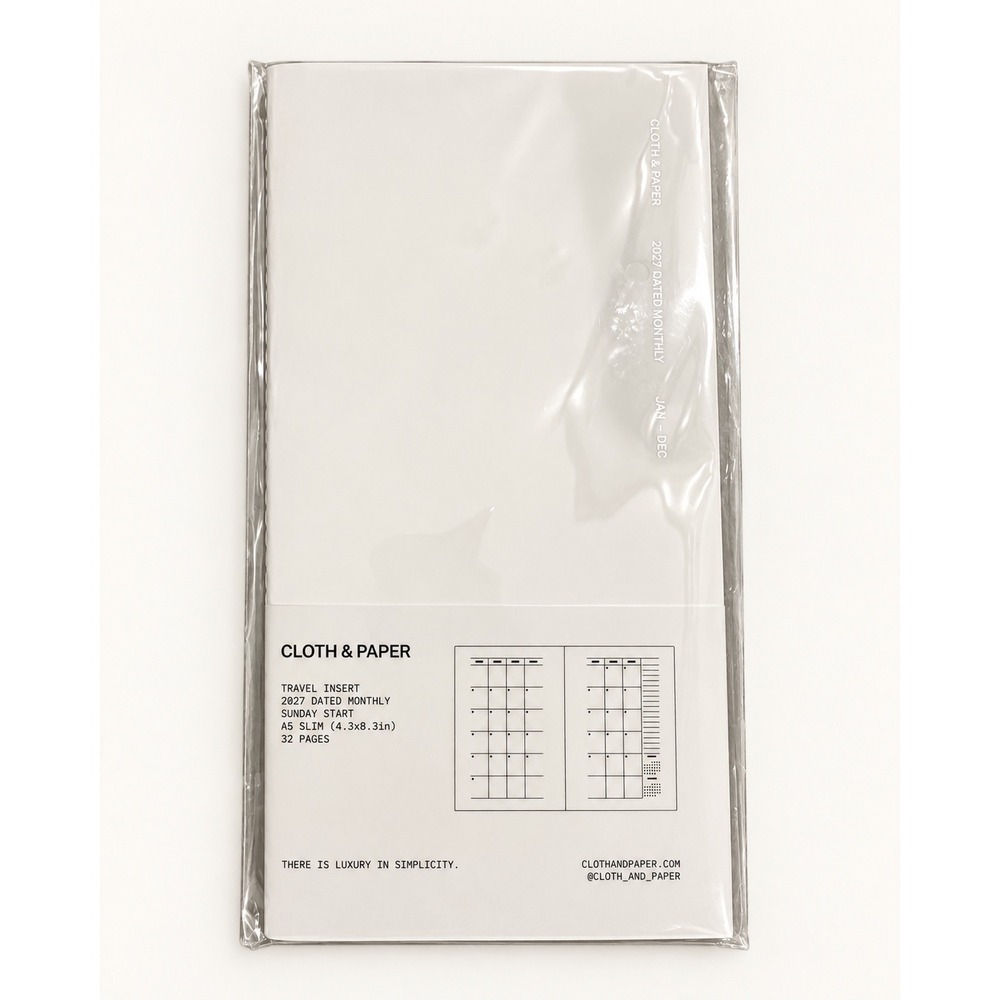 Cloth & Paper 2027 Dated Monthly Travel Insert A5 Slim Sunday Start New